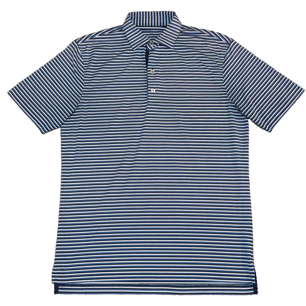 Johnnie-O Golf Blaine Polo Mens Small Blue White Stretch Golf UPF 50 Active